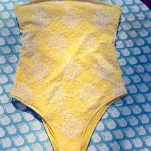 Aerie Bandeau One Piece Jacquard Woven Print